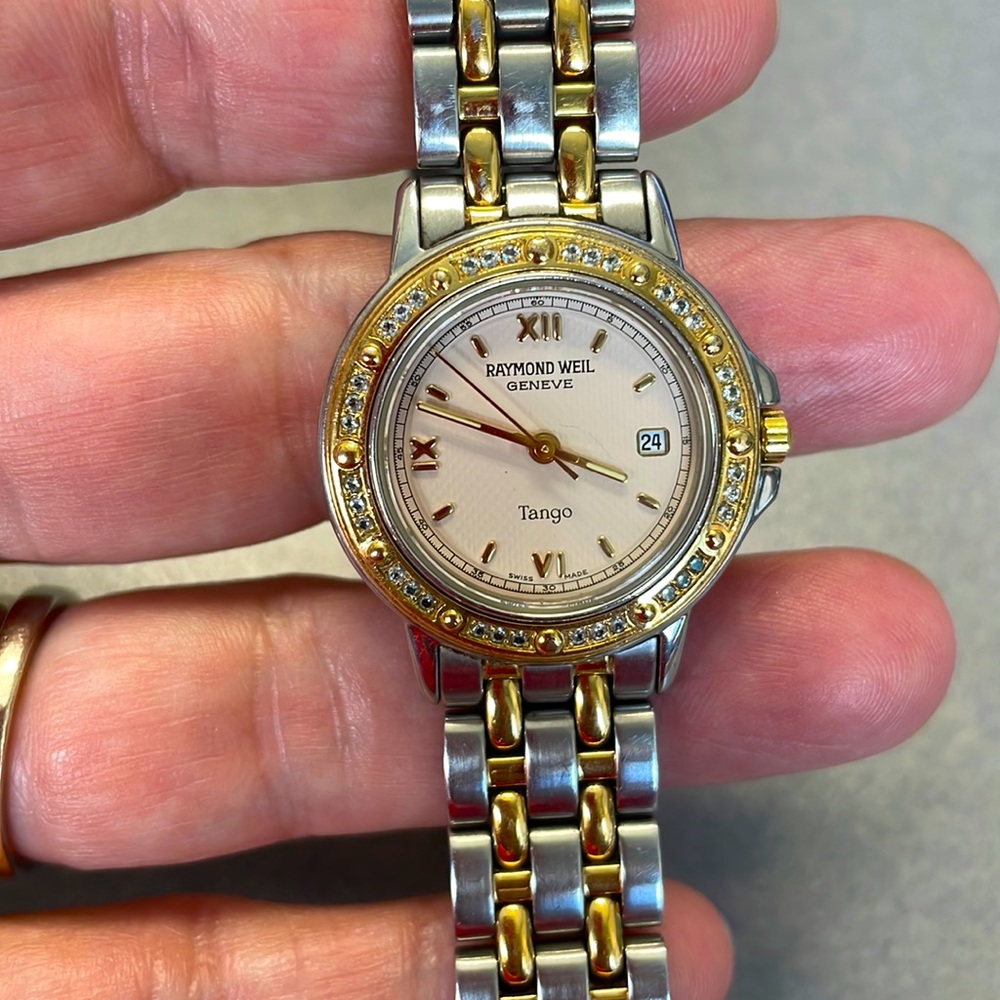 RAYMOND WEIL SS & Goldtone Ladies Tango Watch EUC